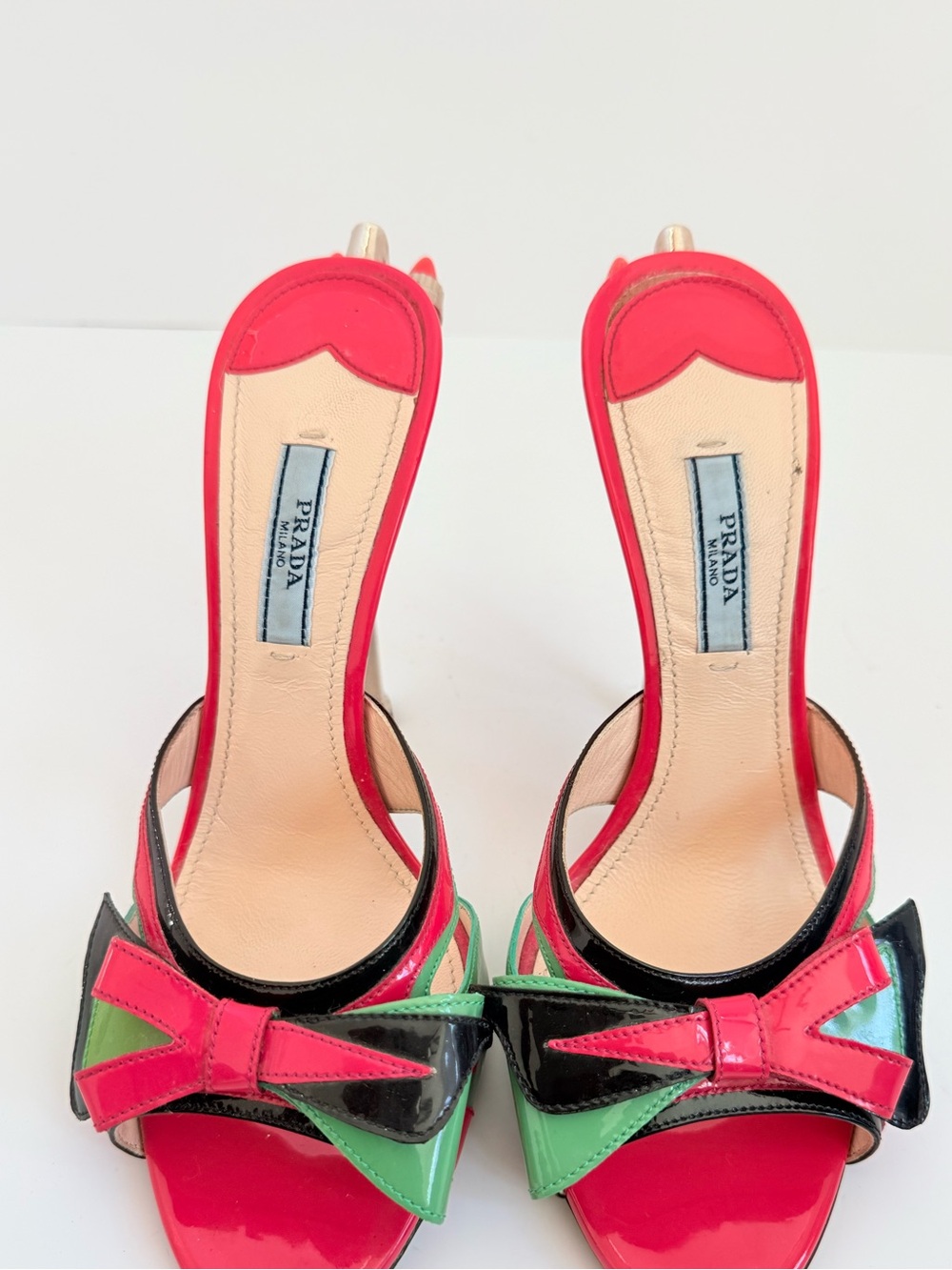 Prada SS12 Hot Rod Flame Tail Light Bow Patent Leather Sandals Heels EU 38 US 8 - Picture 2 of 8